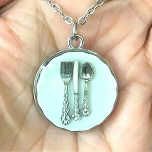 Handmade Chef Restaurant Food Foodie Server Plate Silverware Silver Necklace